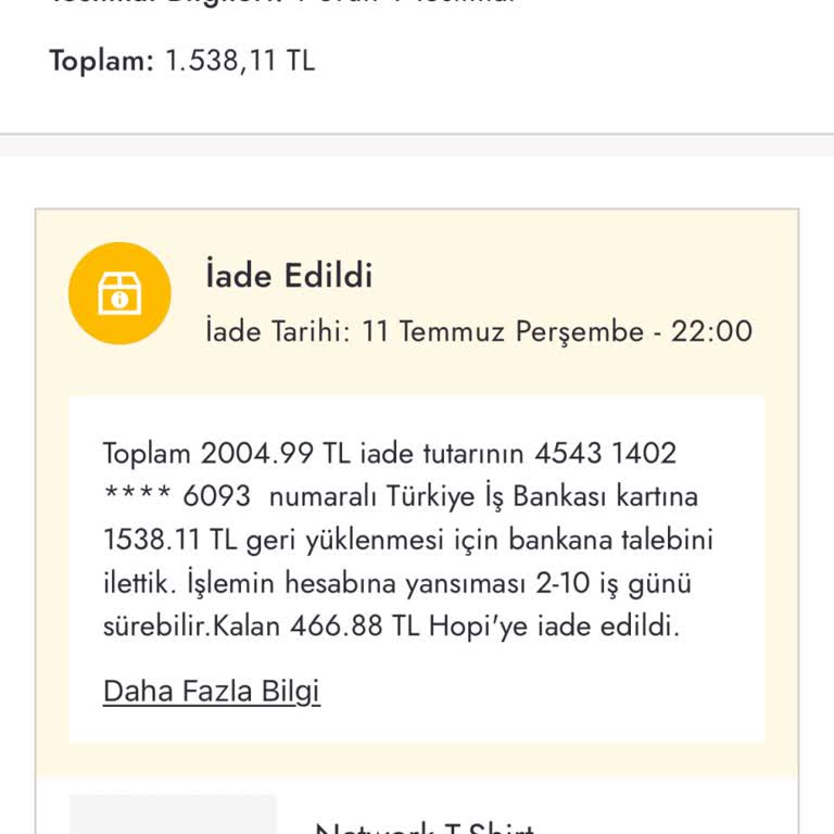 Hopi, İade Edilen Hopi Parçacığı Hesaba Tanımlamıyor