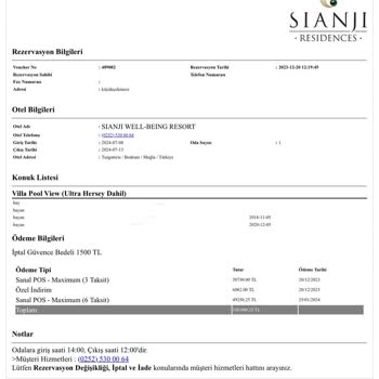 Sianji Well Being Resort Swim Up Hizmeti Verilmedi Ücreti İade Edilmiyor