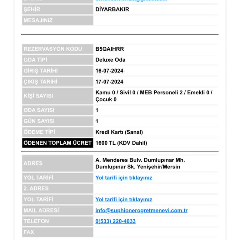 Mersin Suphi Öner Öğretmenevi Rezervasyon İptal Süreci Sorunu