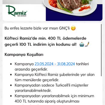 Köfteci Ramiz GNC Turkcell İndirim Kodlarını Kabul Etmiyor