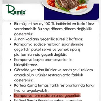 Köfteci Ramiz GNC Turkcell İndirim Kodlarını Kabul Etmiyor