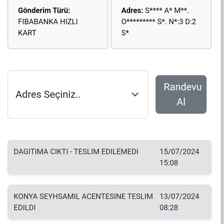 Kuryenet Banka Kartım Teslim Edilemediği Bilgisi