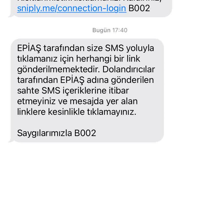 Epias (SMS)  Mesajı