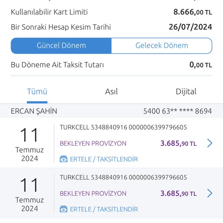 Turkcell Kredi Kartından İki Kez Çekim