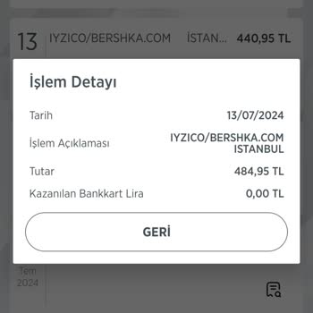 Bershka.com Kredi Kartından Bilgi Dışı Para Çekilmesi