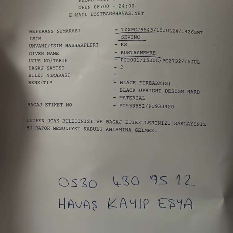 Pegasus Kayıp Eşya Konusu