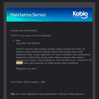 TÜRKSAT Kablo Net Hizmeti (hizmetsizliği )