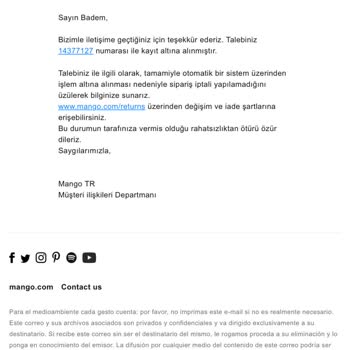 Mango Siparişimi İptal Etmiyor!