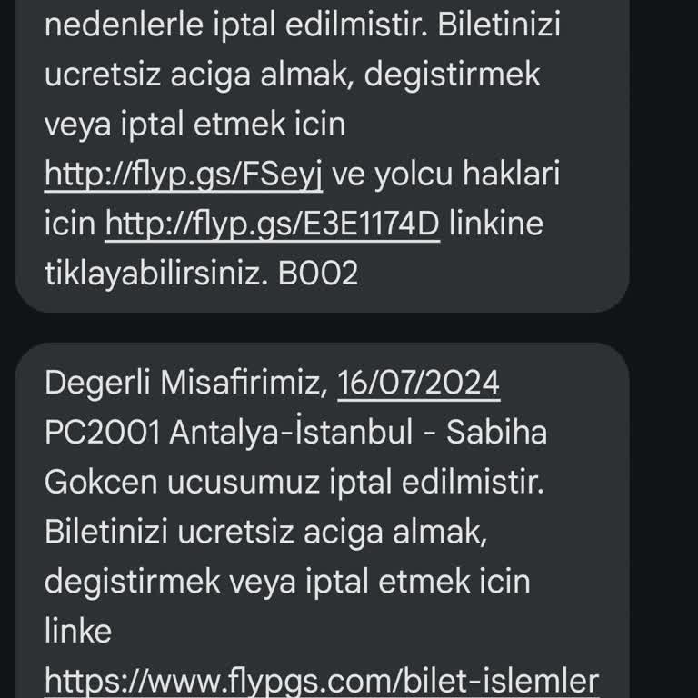 Pegasus Uçuş İptali Ve Bildirim Yapılan Zaman