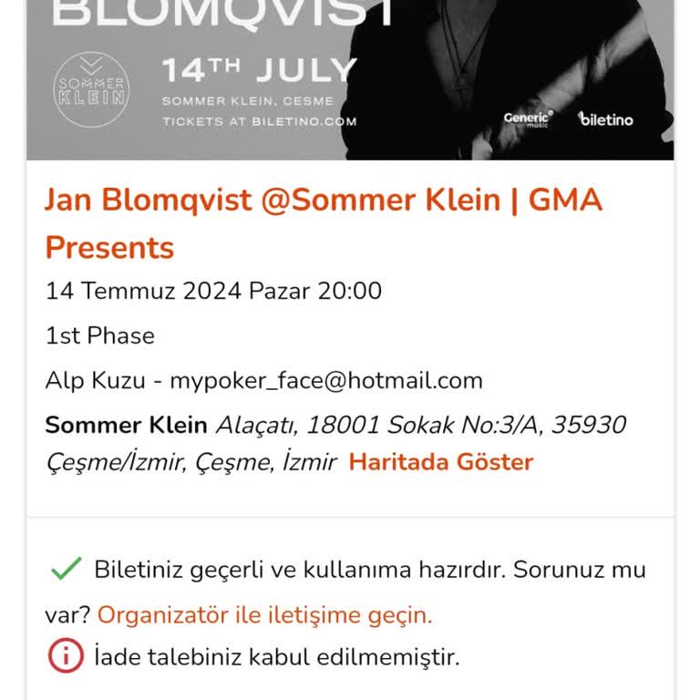 Biletino Yanlış Tarihli Etkinlik Bileti İptal Sorunu