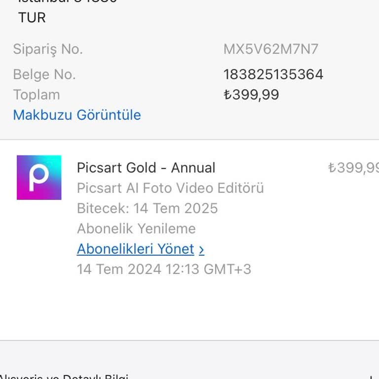PicsArt Yıllık Abonelik Ücreti Çekmiş