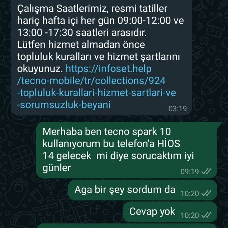 Tecno Mobile WhatsApp Müşteri Servis