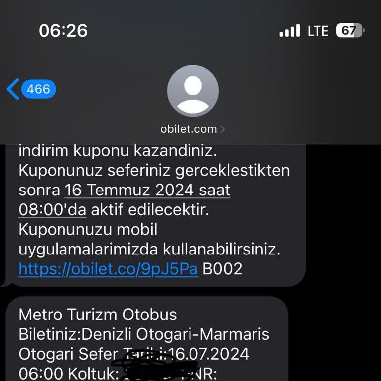 Obilet Yanlış Saat Bilgilendirmesi