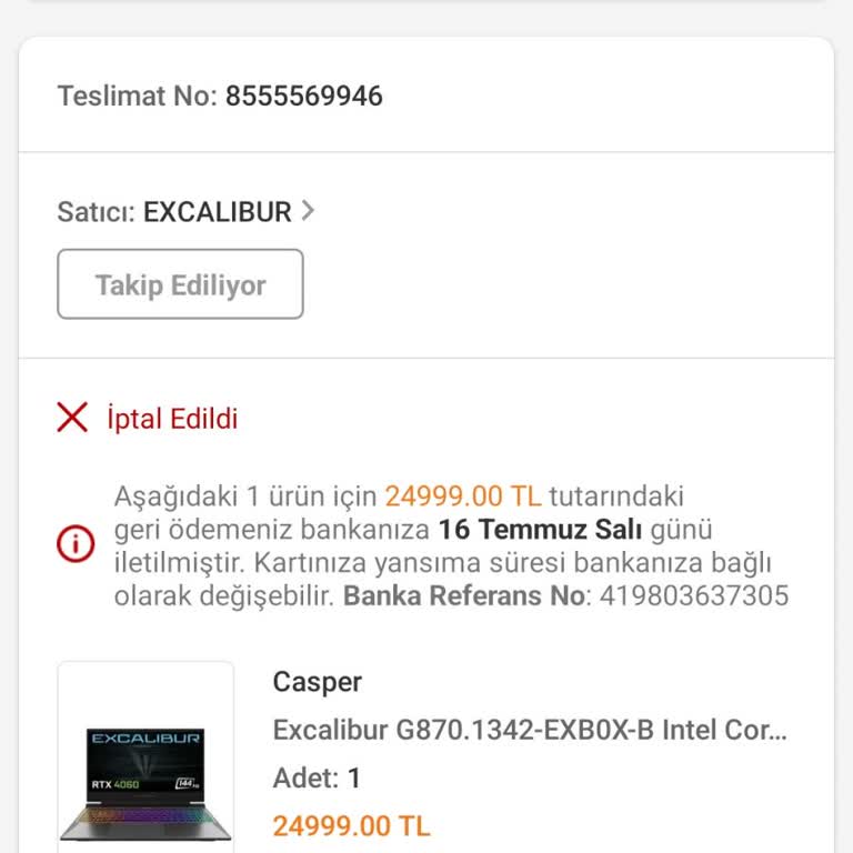 Casper Nirvana Trendyol Siparişimi Bilgim Olmadan İptal Etti
