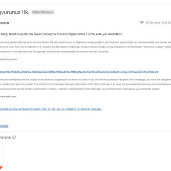 Aktif Bank (Nkolay) Sahte Kredi Başvurusu Maili