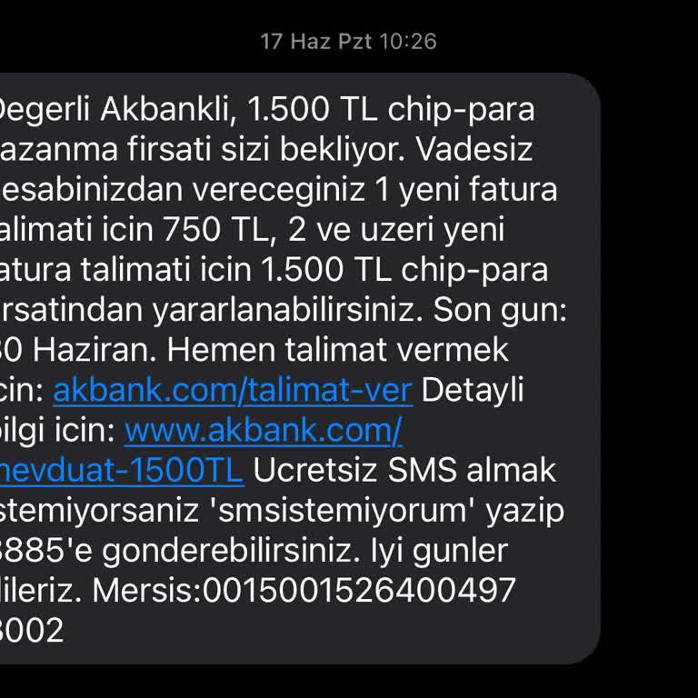 Akbank Fatura Talimatı Yatmayan Chip Para