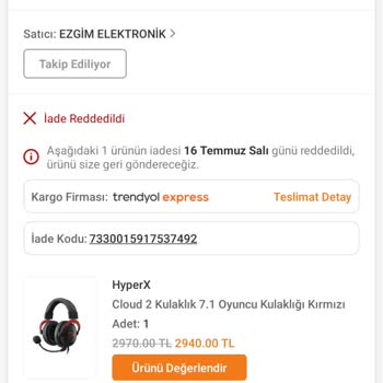 Trendyol İade Ret İade İkinci El Statüsü