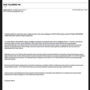 Trendyol Özerpa Bilişim Ayıplı Ürün İade Süreci