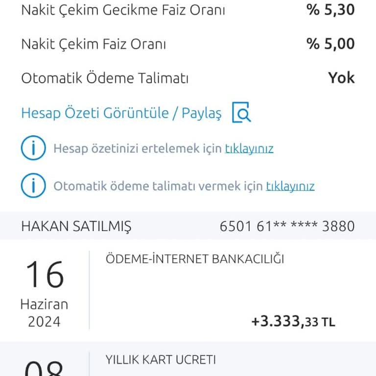 Yapı Kredi Bankası Kart Aidat Ücretinin Geri İade Etmesini İstiyorum