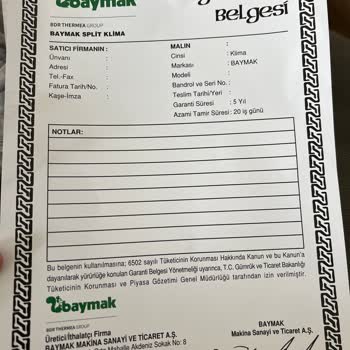 Baymak Klima Ayıplı Ürün Değişim Talebi
