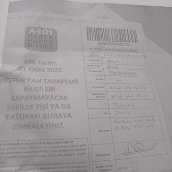 A101 Şikayet Alınan Ürünün Fatura Talebi