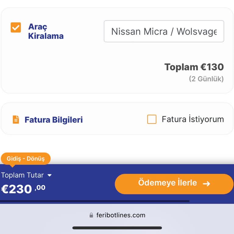 Feribotlines - Araç Kiralayıp Hizmet Alamamak