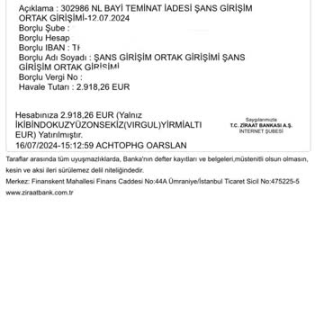 Şans Girişim Ortak Girişimi Şans Girişimin Yasal Olmayan 582 Euro Luk Teminat Kesintisi