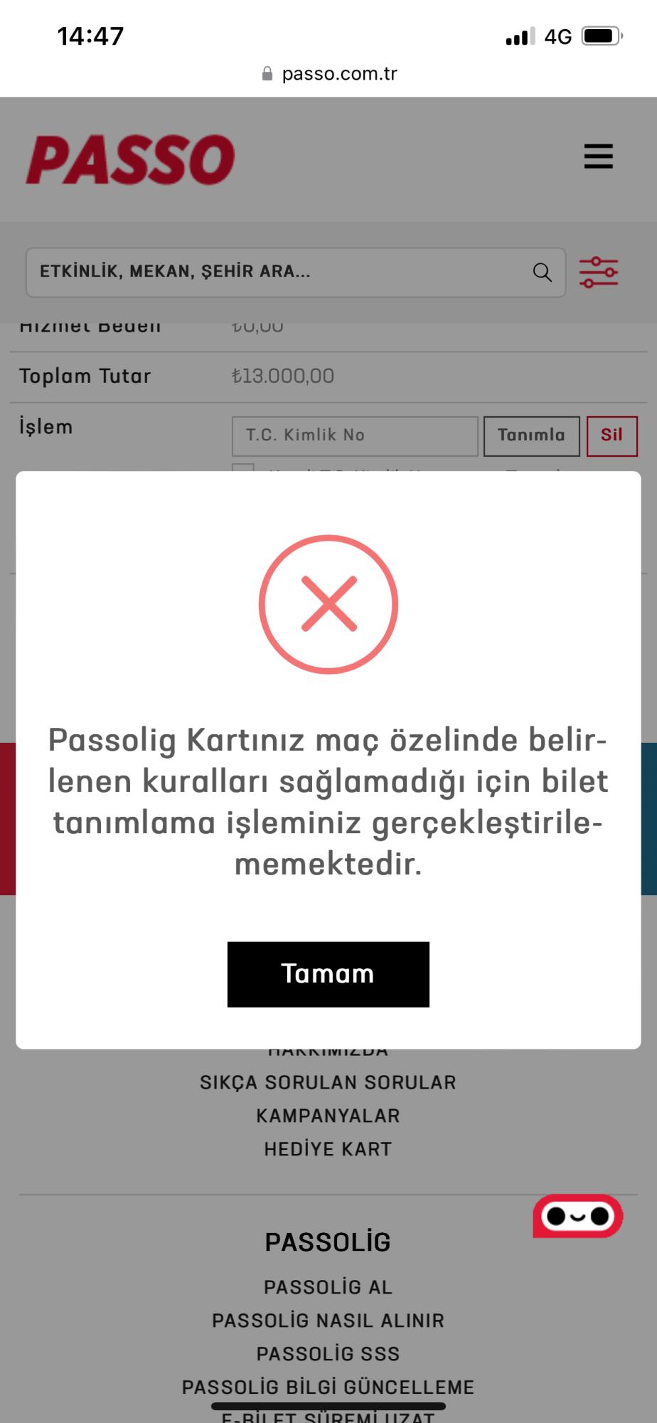 Passolig Kartınız Maç Özelinde Belirlenen Kuralları Sağlamadığı ...