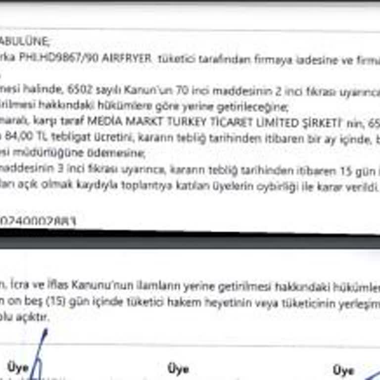 Media Markt Küçükçekmece İlçe Tüketici Hakem Heyeti Kararlarının Bekletilmesi.