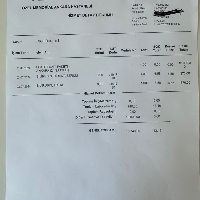 Memorial Ankara Hastanesi Yenidoğan Tedavisinde Haksız Ücret Talebi