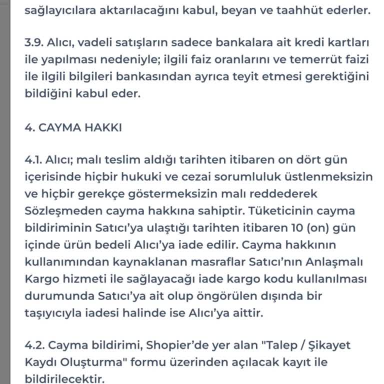 Shopier Satışında İade Hakkı Olmaması