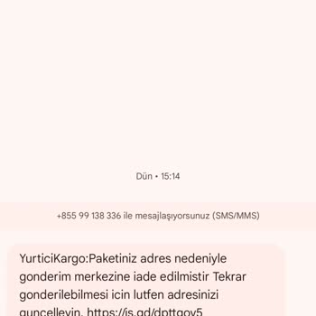BTK (Bilgi Teknolojileri ve İletişim Kurumu) Kamboçya (+855) Dan Kargonuz İletilemedi Mesajı