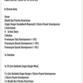 KFC Yanlış Ürün Gönderimi