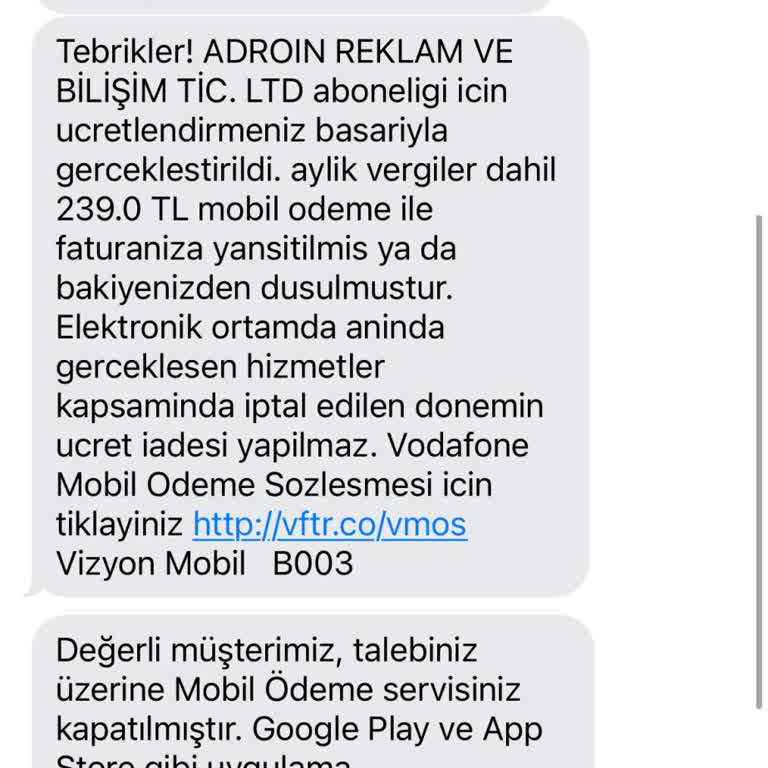 Vodafone Adroin Reklam Ve Bilişim Tic. Ltd. Abone Mağdurluğu