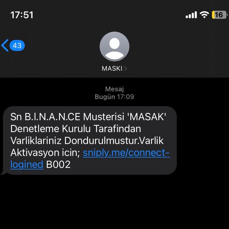 Binance Şirketi Adı Altında MASKİ'nın Mesaj Göndermesi