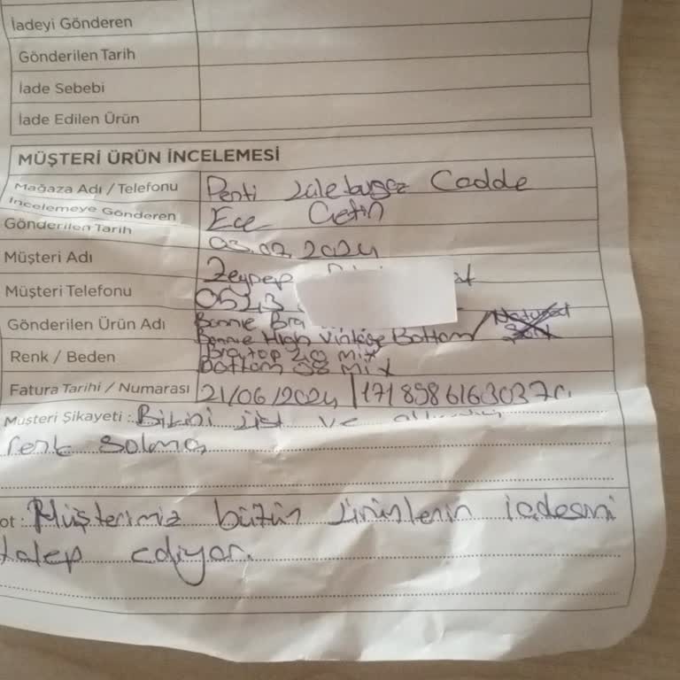 Penti Ürün İadesi İçin Yardım Etmiyor