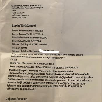 EasyCep Değişime Giden Cihazın Durumunu Öğrenememek Ve Değiştirilmemesi