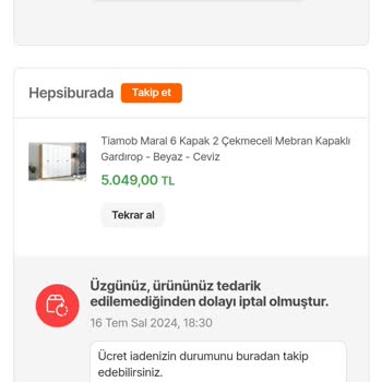 Hepsiburada Sipariş İptal Edilmesi