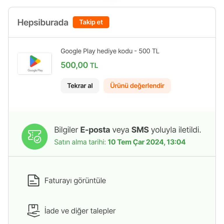 Hepsiburada Google Play Kredisini Asla Göndermiyor!