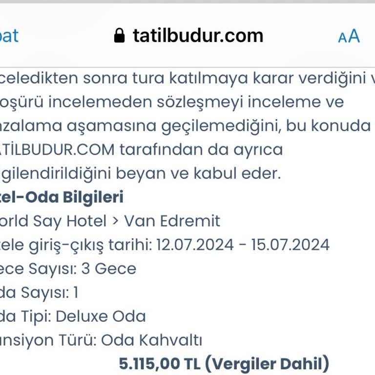 Tatilbudur Rezervasyon İptalin Para İadesi Hakkında