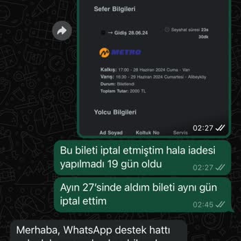 Metro Turizm İptal Edilen Bilet İadesi
