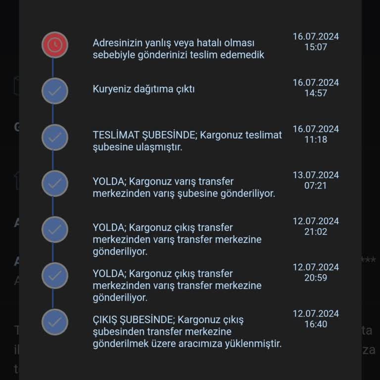 Aras Kargo'nun Sisteme Adres Hatalı Yazıp Kargoyu Getirmemesi