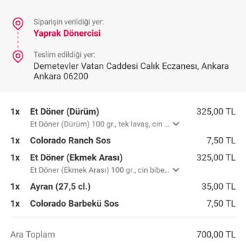 Yaprak Dönercisi Ve Yemek Sepeti Yanlış Sipariş Gelmesi