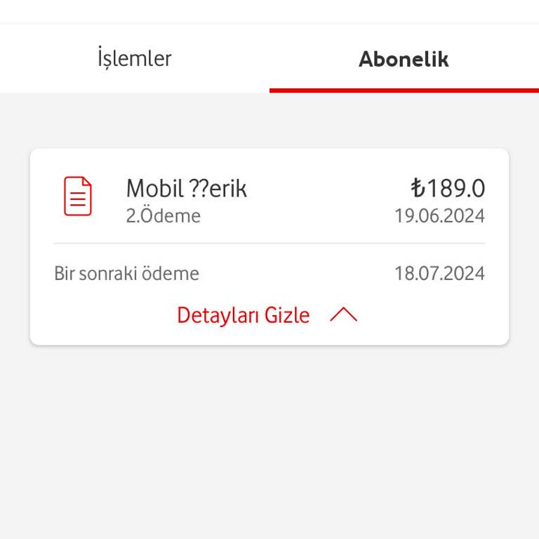 Mobil Erik Mobil Ödeme Vodafone