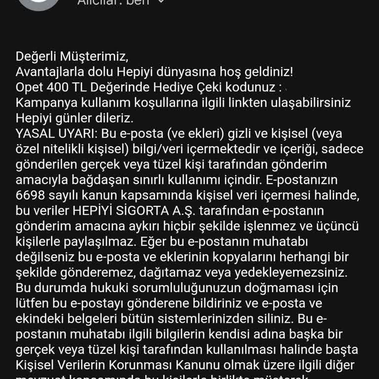 Hepiyi Sigorta 400 TL Opet Kampanyası