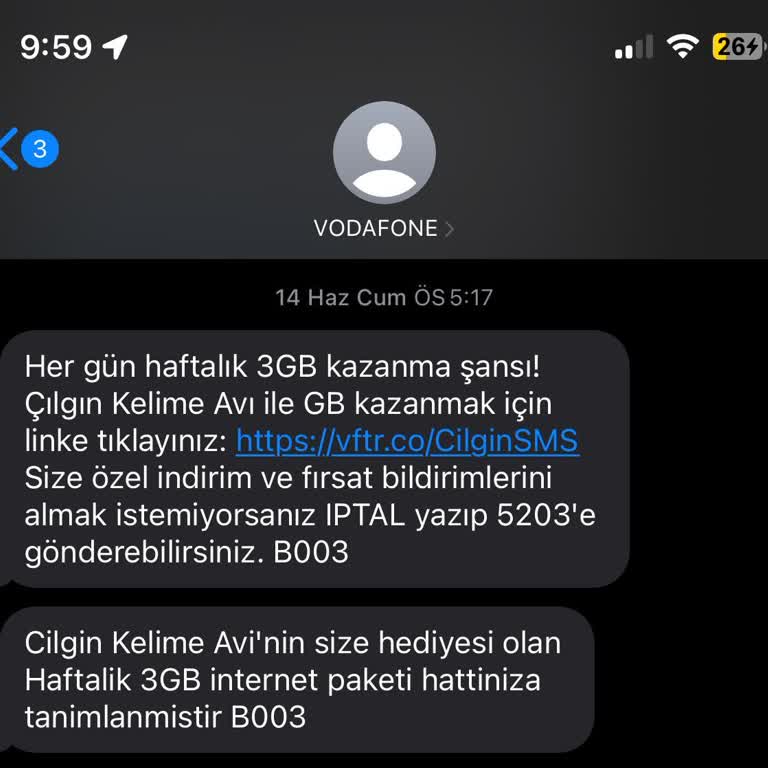 Vodafone Mesajları Artık D. Kandırıcılık İçeriyor.