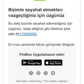 FlixBus Türkiye İptal Edilen Bilet Ücretinin Kartıma İade Edilmemesi Hakkında