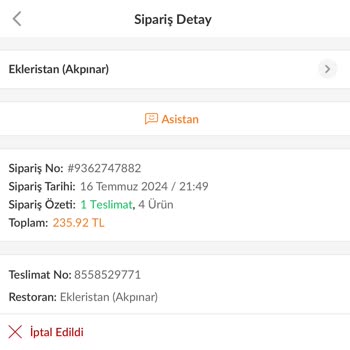 Trendyol GO Vermediği Hizmet İçin Ücret İadesi Yapmıyor.