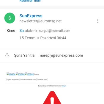 Sunexpress MASAK Tarafından Varlıklarınız Dondurulmustur Maili