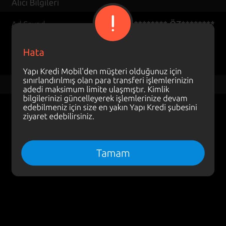 Yapı Kredi Bankası Mobil Bankacılıkta Transfer Limiti Aşımı